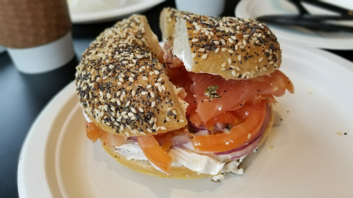 bagel with cream cheese in new york city